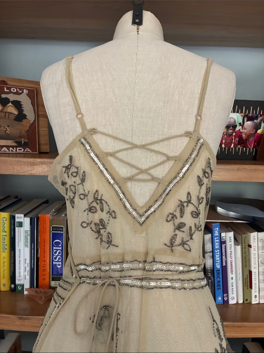 Free People Sheer Embroidered Slip Dress in Champagne - Picture 8 of 8